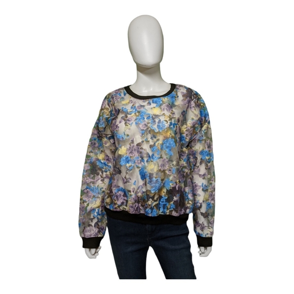Tildon Sheer Embroidered Floral Top Multi L - Picture 2 of 7